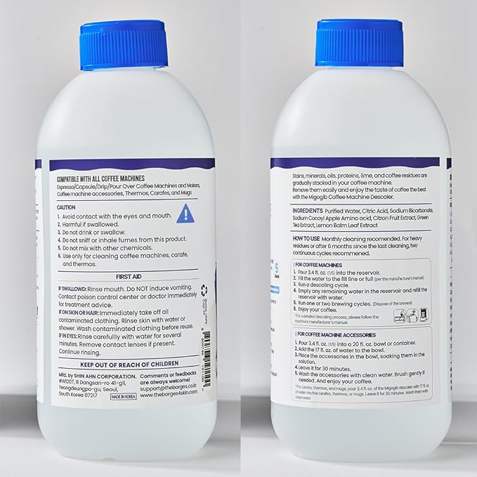 Coffee Machine Descaler Descaling Solution - 17 fl. oz. (5 Uses), Compatible with Espresso, Capsule, Drip, Pour over machines, Coffee machine accessories, Pot, Thermos, and Carafes
