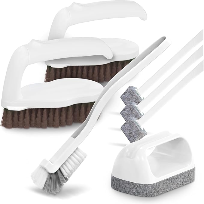 Holikme 7 Pack Deep Cleaning Brush Set, Scrub Brush, Grout Brush, Pool Brush, Scrub Pads with Scraper Tip Scouring Pads, for Pool Walls, Bathroom, Floor, Bike, Tub, Shower and Kitchen Surface (Brown)
