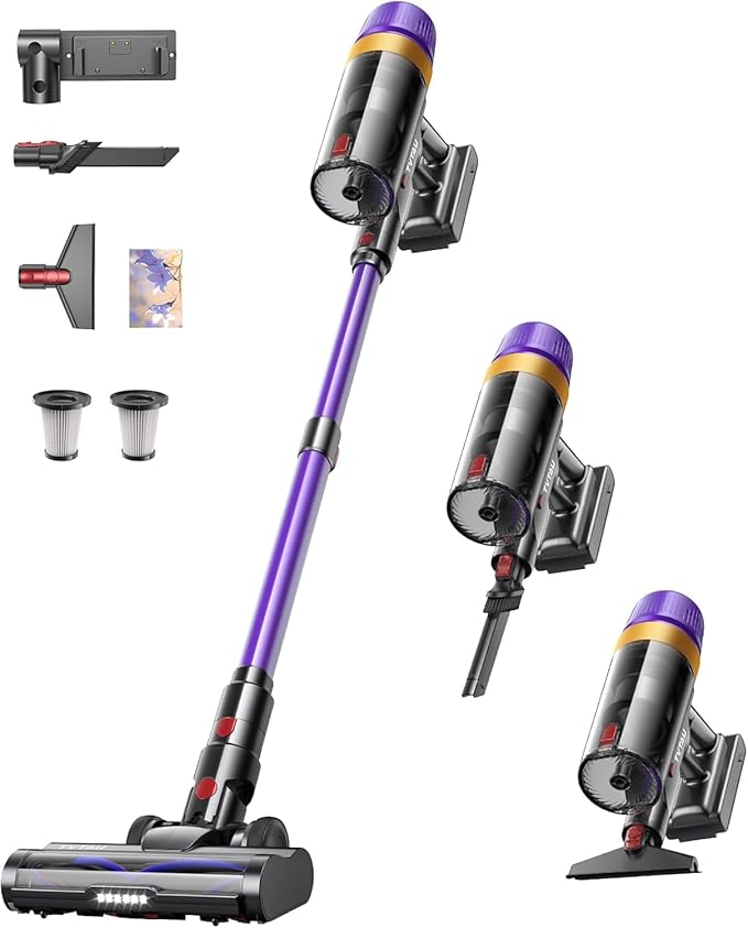 Cordless Vacuum Cleaner, Self-Standing 620W 55KPA 75Min Runtime Stick Vacuum for Home, 1.8L Dust Cup, LED Display, Anti-Tangle, 8-Stage Filtration, for Hardwood Floor Carpet Pet Hair