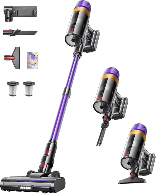Cordless Vacuum Cleaner, Self-Standing 620W 55KPA 75Min Runtime Stick Vacuum for Home, 1.8L Dust Cup, LED Display, Anti-Tangle, 8-Stage Filtration, for Hardwood Floor Carpet Pet Hair