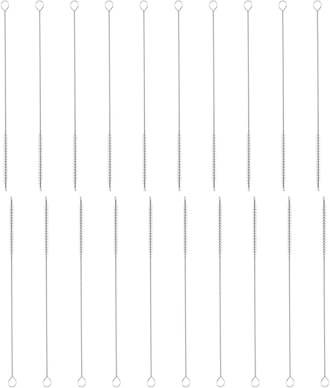 HARFINGTON Straw Cleaner Brush Set, 8 Inch Length 304 Stainless Steel and Nylon Bristles for Water Bottle Silicone Straw Sippy Cup Pipes, White (5mm OD, 20-Piece-Set)