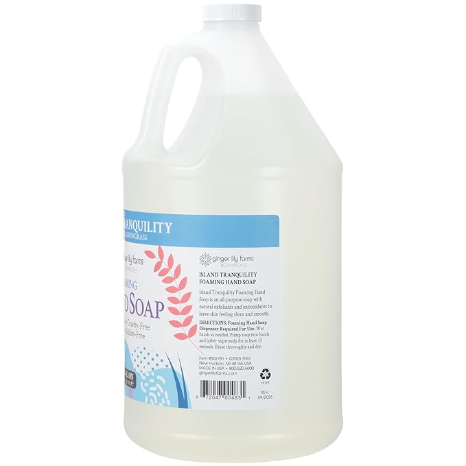 Ginger Lily Farms Botanicals All-Purpose Foaming Hand Soap Refill, Island Tranquility, 100% Vegan & Cruelty-Free, Green Tea Lemongrass Scent, 1 Gallon (Pack of 4)
