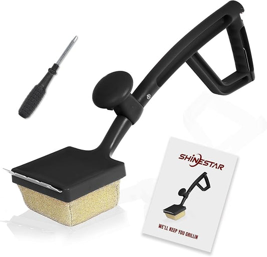 Bristle Free Grill Brush with Steam Cleaning with Replaceable Aramid Fiber Head - Heat Resistant to 600°F, Built-in Scraper for Cast Iron, Stainless Steel, Gas, Charcoal & Pellet Grills