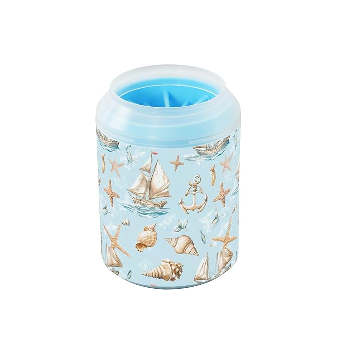 Dog Paw Cleaner Cups for Dogs Pets Foot Washer Paw Scrubber for Medium Small Cats Dogs Cleaning Cup Sailboat Sea Stars Anchor Shells Blue 01