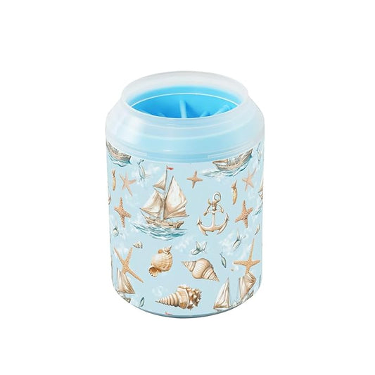 Dog Paw Cleaner Cups for Dogs Pets Foot Washer Paw Scrubber for Medium Small Cats Dogs Cleaning Cup Sailboat Sea Stars Anchor Shells Blue 01