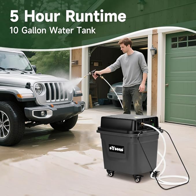 Cordless Pressure Washer - 330 PSI Powerful, 10Gal Built-in Tank, 5-Hour Runtime | Hose-Free Portable Cleaner for Car/Boat/ATV, Patio/Garden, Camping Shower & Outdoor Use