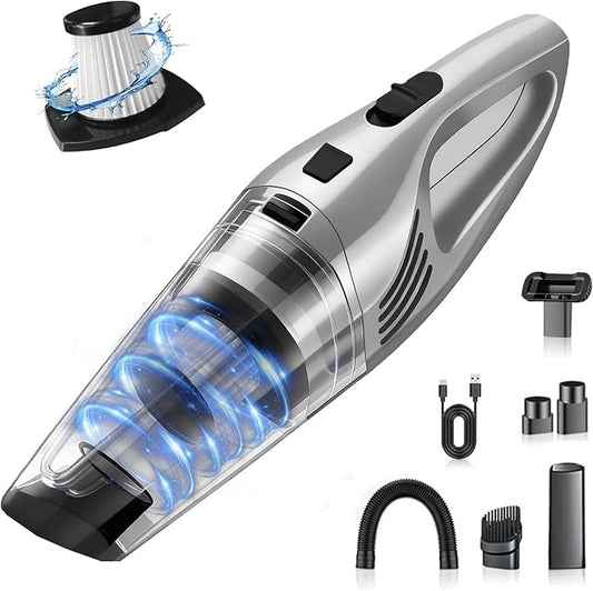 Car Vacuum Portable Cordless – 9000PA Strong Suction, Lightweight & Rechargeable – Includes Multi-Nozzle Attachments for Car, Home, Office, and Pet Hair – Compact & Powerful Grey Vacuum