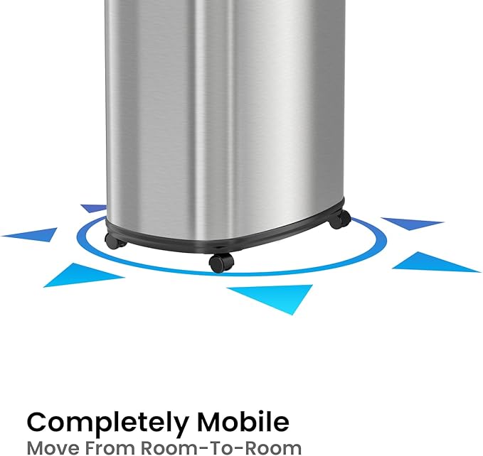 iTouchless SensorCan 50 Liter / 13 Gallon Kitchen Trash Can with Wheels & Odor Filter – Mobile Motion Sensor Stainless Steel Garbage Bin for Home, Office, Garage, Slim Oval Shape Large Capacity Design
