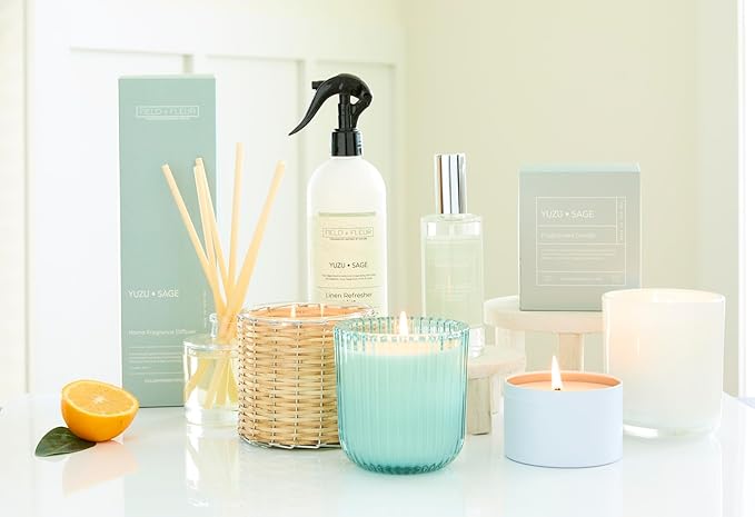 FIELD FLEUR Yuzu Sage Linen & Room Spray 15.5 oz - Aromatic & Refreshing Bedding & Fabric Mist - Air Freshener for Clothes & Sofas - Notes of Yuzu, Mandarin, Sage & Eucalyptus - Made in USA