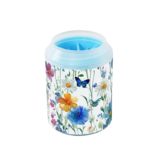 Dog Paw Cleaner Cups for Dogs Pet Foot Washer Paw Scrubber for Small Medium Large Dogs Cats Cleaning Cup Watercolor Cornflower Daisy