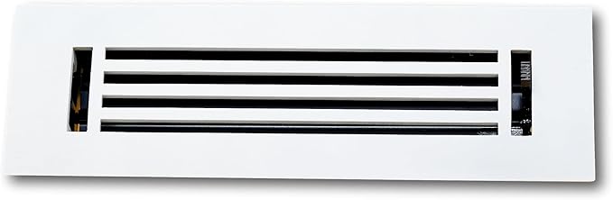 Madelyn Carter 6 x 12 Cast Aluminum Linear Bar Vent Cover with Damper - White (Overall: 7.25 x 13.5) | Floor Register - Wall Register