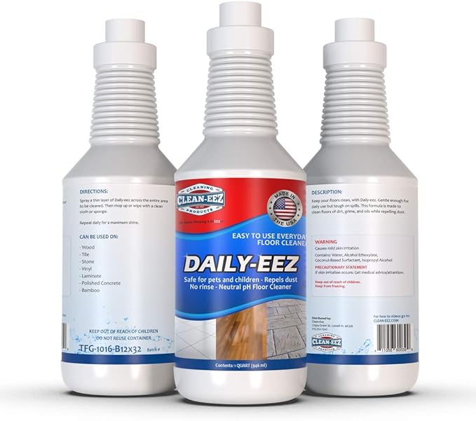Daily Wood, Laminate, Tile, Stone Floor Cleaner from Clean-eez Streak Free Maintenance Cleaner Spray. Removes Footprints, Dirt, Spills, Repels Dust. 32 oz. RTU
