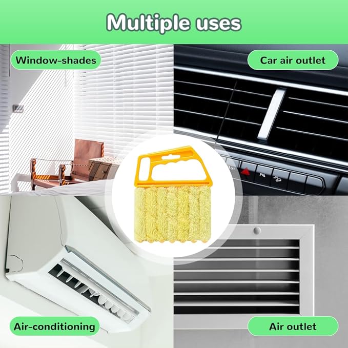 4PC Blind Cleaner Duster Tool, 2025 Upgrade Window Venetian Microfiber 7 Finger Duster Brush Dusting Cleaner Tools for Window Shutters Air Conditioner Vinyl Wood Blinds with 4 Cloth Cover (A)