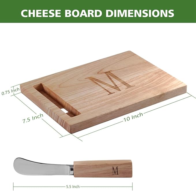 Miicol Wood Charcuterie Board, Monogram Cheese Board 10 Inch, Personalized Initial Cutting Board with Spreader, Unique Housewarming Gift, Ideal for Kitchen, Home, Letter M