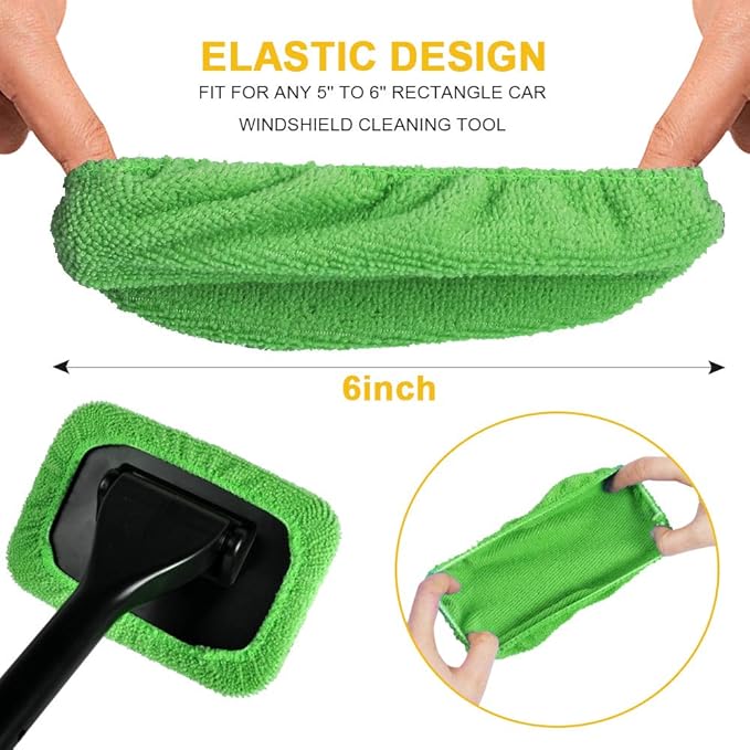 Microfiber Cleaning Cloth for Windshield Cleaning Tool, Windshield Cleanner Wand Replaceable Glass Cleaning Bonnets, Interior Auto Window Cleaner Washing Pads, Fit 5”, Green, 5 Pack