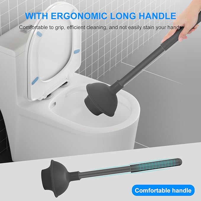 SetSail Toilet Brush and Plunger Set, Toilet Plungers for Bathroom Heavy Duty Toilet Bowl Brush and Holder Hidden Toilet Plunger and Brush Set for Deeply Cleaning - Gray
