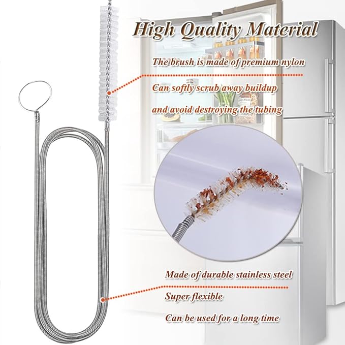 57 Inches Long Drain Brush, Flexible Pipe Cleaning Brush, Fridge Cleaning Tool for Cleaning Feeding Tube, Siphon Hose, Sunroof Drain, Refrigerator Drain, Filters and 2 PCS Tube Brushes (White)