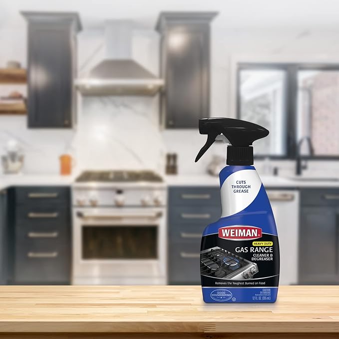 Weiman Heavy Duty Gas Range & Stove Top Cleaner and Degreaser - 2 Pack, 24 Ounces with MicroFiber Cleaning Towel