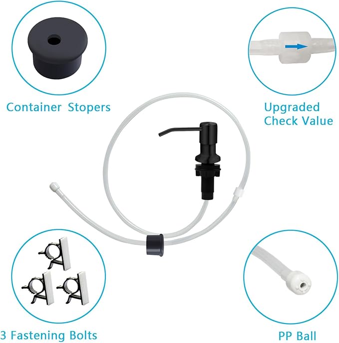 Kitchen Sink Soap Dispenser, Under Sink Soap Dispenser Pump, Good Suction Pwer, 47" Extension Tube Connect to The Soap Contaner Directly, Say Goodbye to Frequent Refills (Black)