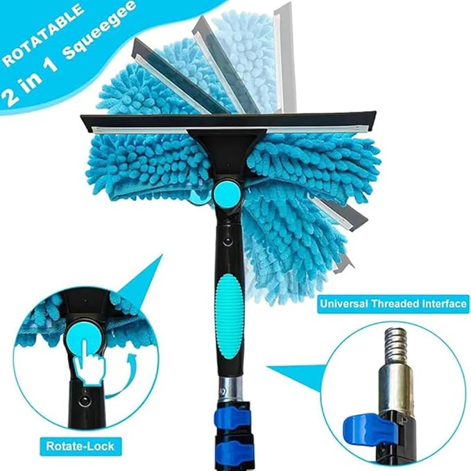 12FT Light Bulb Changer for High Ceilings with 3-12FT Extension Pole, Fan Duster for Ceiling Fan Blades, Microfiber Feather Duster, Rotatable Window Squeegee and Cobweb Duster, High Reach Duster Kit