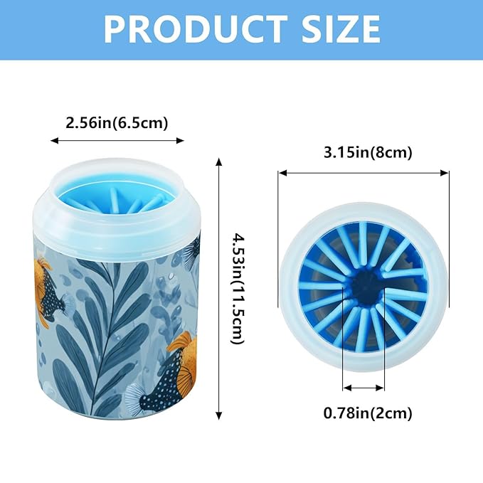 Dog Paw Cleaner Cups for Dogs Pets Foot Washer Paw Scrubber for Medium Small Dogs Cats Cleaning Cup Light Blue Tropical Fish Bubbles and Seaweed