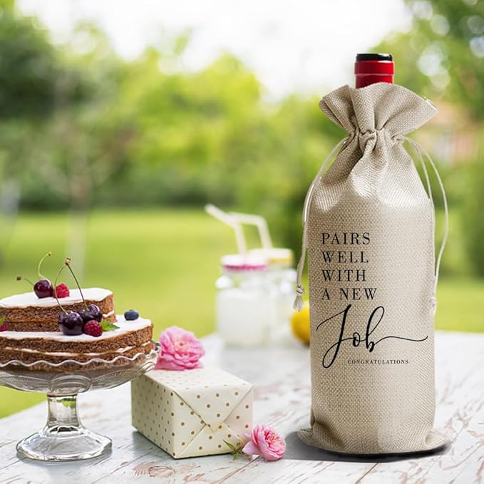 Burlap Wine Bottle Cover Bag - Perfect for New Job, Promotion or Going Away Gifts - 1 Pcs - DL375