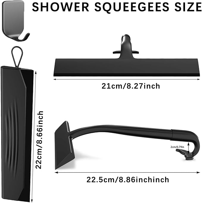 All-Purpose Silicone Shower Squeegee for Glass Doors with Built-in Hook | Streak-Free Cleaning for Bathroom, Windows, Mirrors, Tile Walls & Car Glass | Rust-Proof Stainless Steel Core