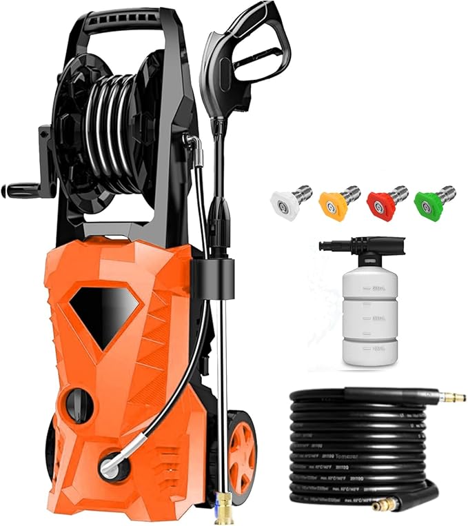 Pressure Cleaner High Power Cleaner with 4 Pressure Nozzle and Soap Bottle (Orange)