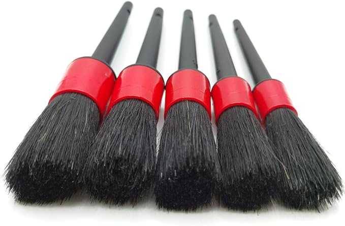 Car Detailing Brush Set of 5 - Soft Boar Hair, Car Wash Brush, Wheel Cleaner Brush, Car Dust Brush, Car Interior Leather Seat and Vent Brush, Parts Cleaner Brush