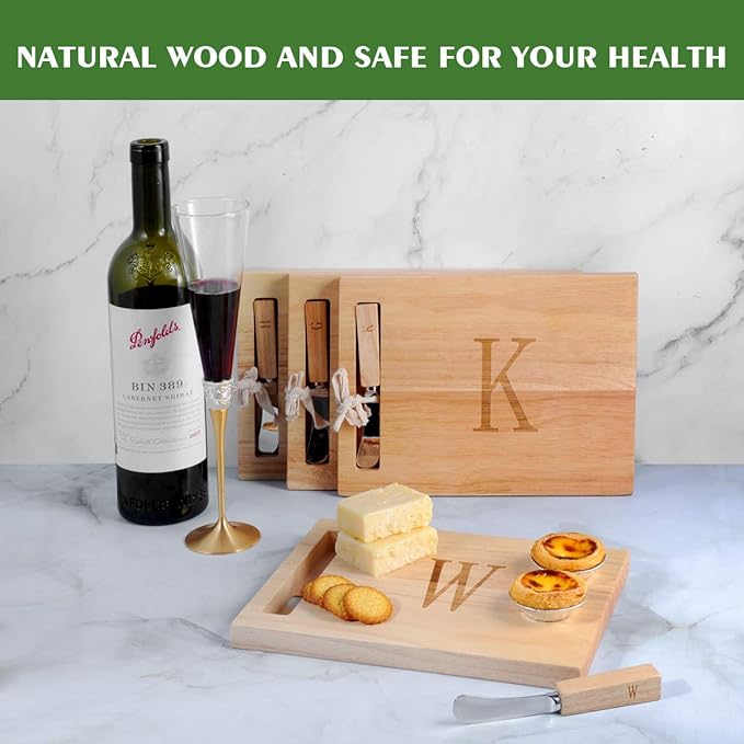 Miicol Wood Charcuterie Board, Monogram Cheese Board 10 Inch, Personalized Initial Cutting Board with Spreader, Unique Housewarming Gift, Ideal for Kitchen, Home, Letter W