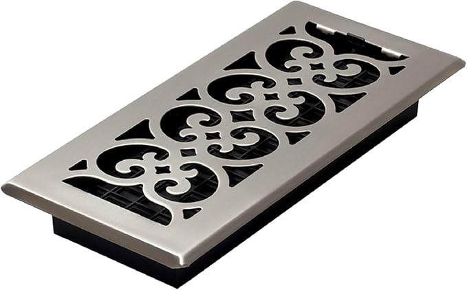 Decor Grates (4-Pack) SPH410-NKL Scroll Design Floor Register, 4x10 Inches, Brushed Nickel Finish