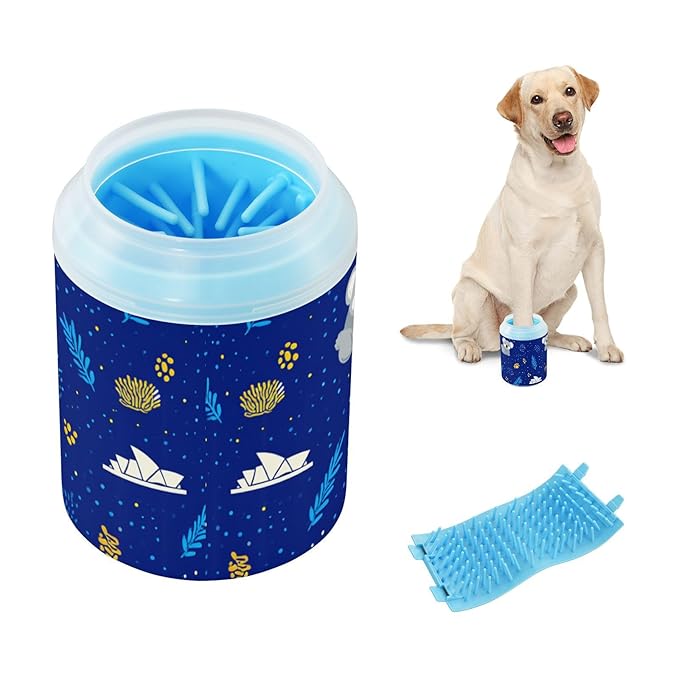 Dog Paw Cleaner Cups for Dogs Pet Foot Washer Paw Scrubber for Small Medium Large Dogs Cats Cleaning Cup Blue Koalas Paw Prints Leaves