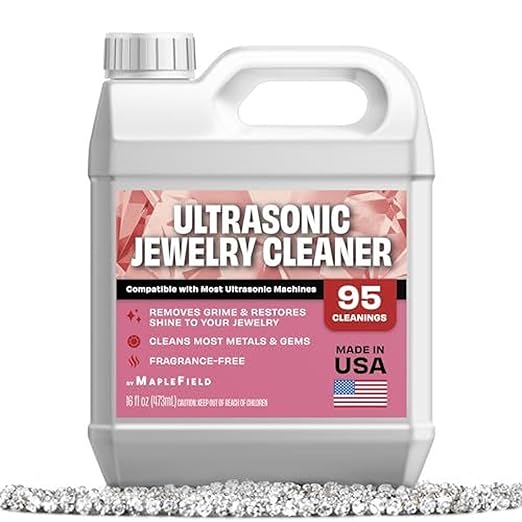 Maplefield Ultrasonic Jewelry Cleaner Solution - Concentrated Formula & Ultrasonic Cleaning Fluid - Safe on Gold, Silver & Gemstones & Jewelry Cleaning Solution - 16 Fl Oz, Pack of 1