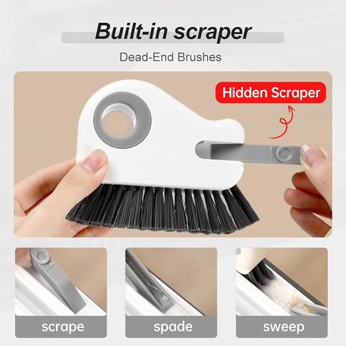 2 in 1 Groove Cleaning Brush Window Track Cleaning Tools, 2025 New Hard Bristle Crevice Cleaning Brush with Hidden Scraperfor Sliding Door Track, Window Sill, Shutter Door (Grey,1pcs)