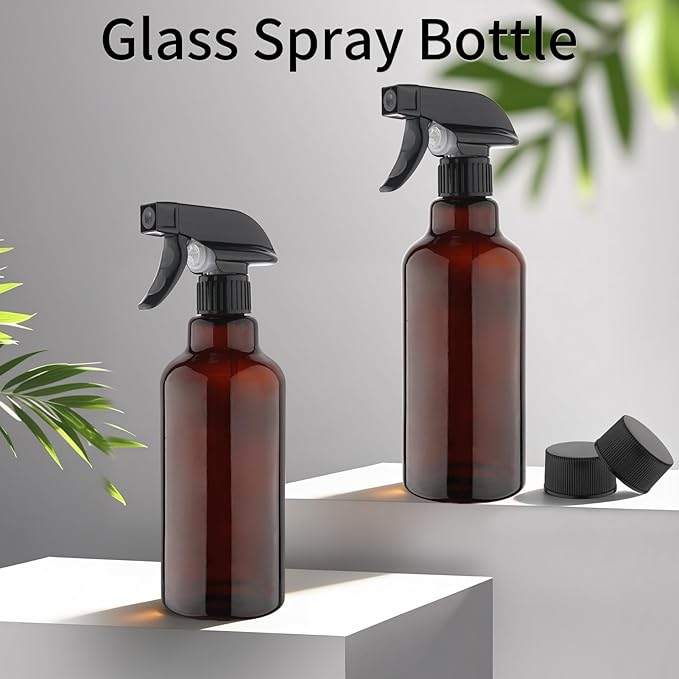 Cosywell Glass Spray Bottles 16.9oz/500ml 2 Pack Empty Spray Bottle for Cleaning Mist/Stream Heavy Duty Water Spraying Bottle for Cooking Solutions Essential Oils Hair Care(Brown)
