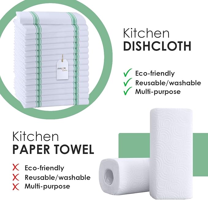 Dish Towels Set (Value Pack of 15) Size 15x25 Inch, 100% Cotton Soft & Absorbent Kitchen Towels, Tea Towels, Reusable Cleaning Cloths for Household Cleaning (Green)