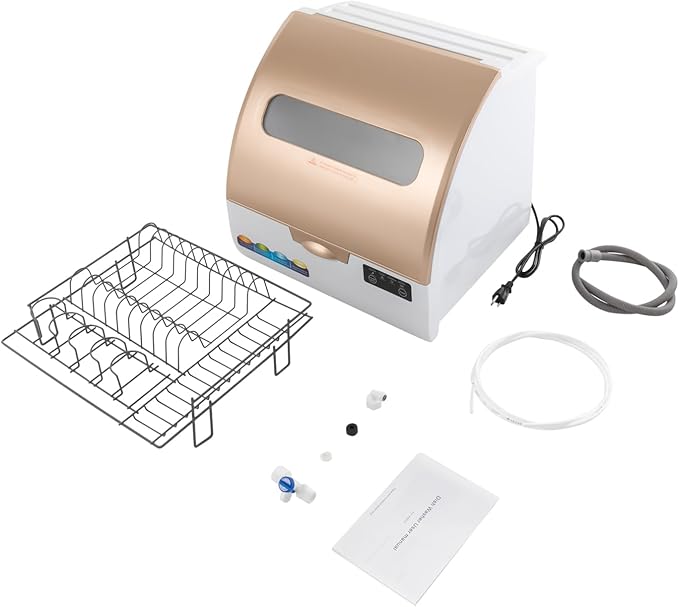 Portable Dishwasher Countertop,Portable Mini Dishwasher with 5L Built-in Water Tank for Apartments& RVs,Compact Dishwashers with 5 Washing Programs,High-Temp& Air-Dry Function (Gold)