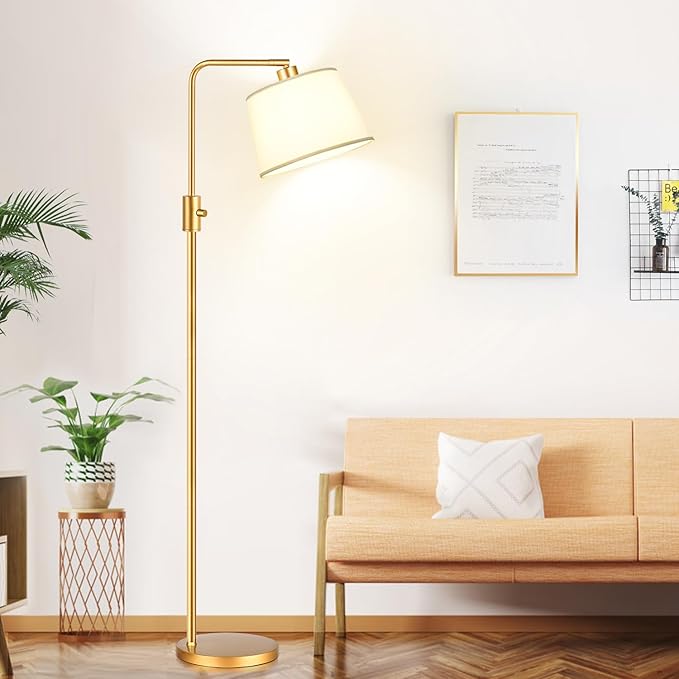 【Upgraded】 Dimmable Floor Lamp, 1000 Lumens LED Edison Bulb Included, Arc Floor Lamps for Living Room Modern Standing Lamp with Shade, Tall Lamps for Living Room Bedroom Office Dining Room - Gold