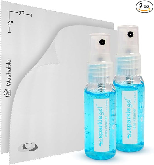 Sparkle Anti-Reflective Gel Lens Cleaner Spray kit | (2) 1oz Glasses Cleaner Gel Spray + (2) Microfiber Cloth for Eyeglasses, Sunglasses, Lenses,Screens and Camera Cleaning Kit (4 Piece Set)