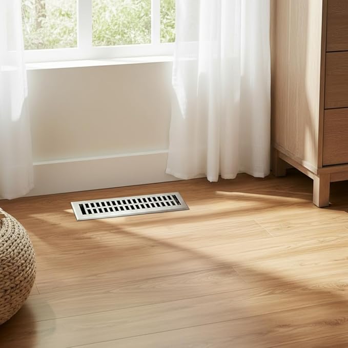 Empire Register Co, Vent Cover - 2x12 inch, Modern Contemporary Design, Brushed Nickel Finish, Heavy Duty Floor Vent Covers, Metal Damper Attached Vent Covers for Home Floor only