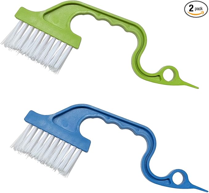 2PCS Car Crevice Cleaning Brush, Window Cleaner Tool, Plastic Detailing Brush with Ergonomic Handle, Hard Bristle Window Track Cleaner, Car Cleaning Tools for Home, Bathroom (Blue/Green)