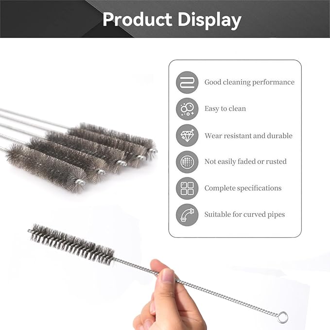 12 Inch Pipe Cleaning Brush Set with Stainless Steel Bristles, Steel Wire Tube Brush Kit for Auto Parts Polishing, Machining, Bottles, Tubes, Etc.（23mm-20pcs）