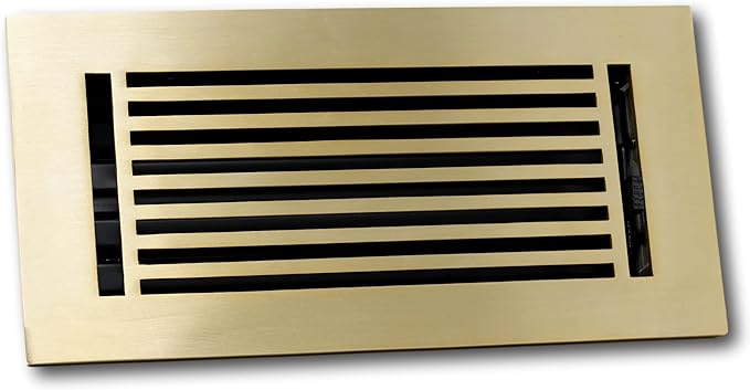 Madelyn Carter 2 x 10 Cast Aluminum Linear Bar Vent Cover with Damper - Brushed Brass (Overall: 3.75 x 11.5) | Floor Register - Wall Register
