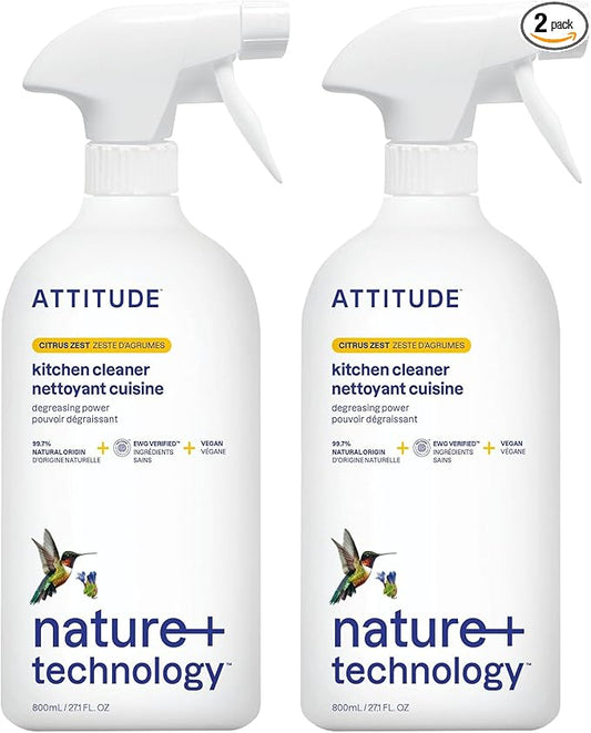 ATTITUDE Kitchen Cleaner, EWG Verified, Advanced Degreasing Power, Plant and Mineral-Based, Vegan, Citrus Zest, 27.1 Fl Oz (Pack of 2)