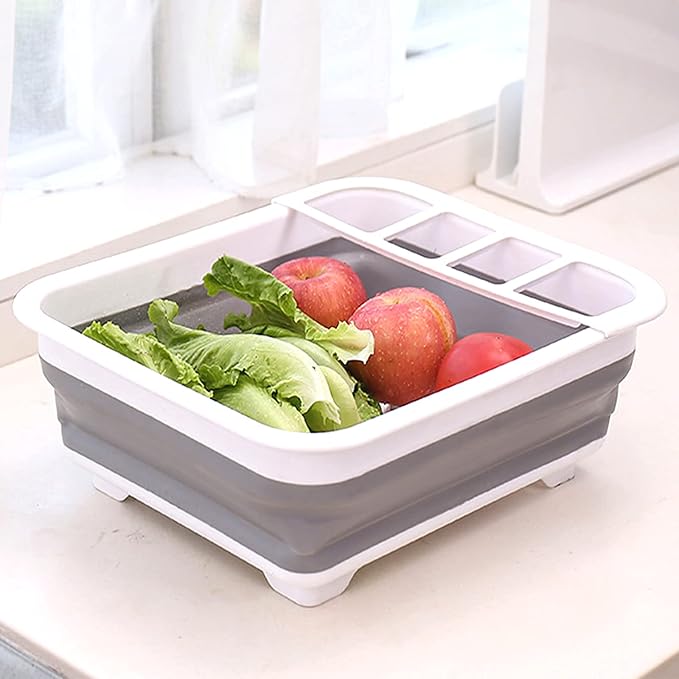 Collapsible Dish Rack with Drainboard for Drying Dishes - Space-Saving Foldable Design with Dinnerware Storage Tray/Basket - Perfect for Kitchen Counter Organization
