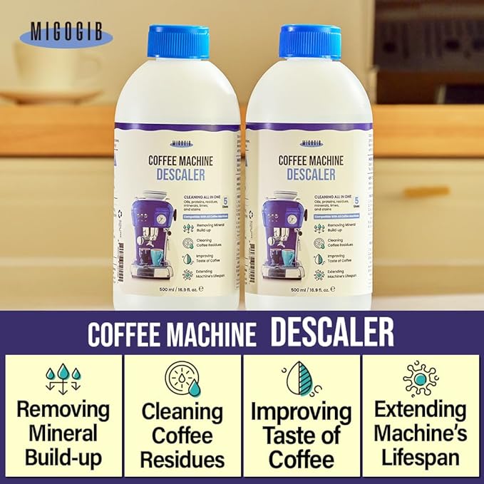 Coffee Machine Descaler Descaling Solution - 17 fl. oz. (5 Uses), Compatible with Espresso, Capsule, Drip, Pour over machines, Coffee machine accessories, Pot, Thermos, and Carafes