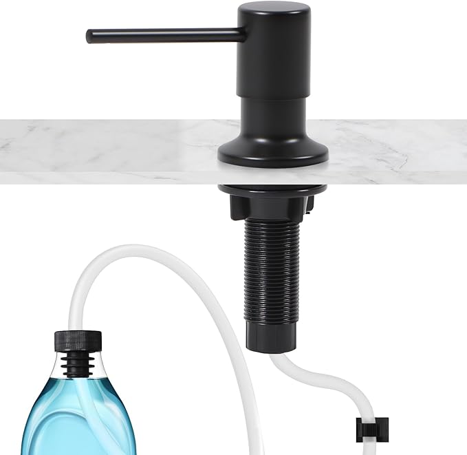 Soap Dispenser for Kitchen Sink, Matte Black Built in Soap Dispensers, Stainless Steel Sink Soap Dispenser or Lotion Dispenser Pump with 47" Extension Tube Kit, Upgraded Metal Check Valve