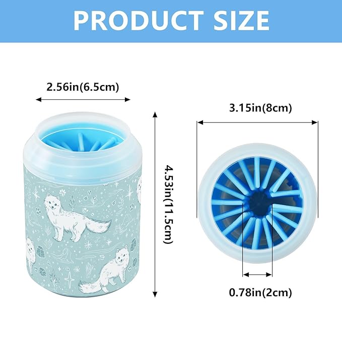 Dog Paw Cleaner Cups for Dogs Pet Foot Washer Paw Scrubber for Medium Small Large Dogs Cats Cleaning Cup Blue Foxes Arctic Symbols