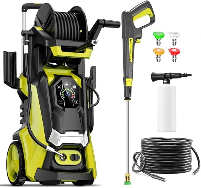 Pressure Washer Power Washers with Touch Screen, 5000PSIIMAX, High Pressure Cleaning Machine with 4 Quick Connect Nozzles and Foam Cannon for Cars Driveways Patios Fences