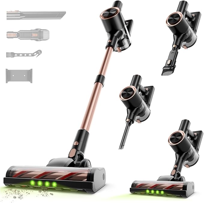 Cordless Stick Vacuum Cleaner - 45KPA Powerful Suction Vacuum with 45 Min Runtime, Detachable Battery, Anti-Tangle & 1.5L Dust Cup, 8 in 1 Vacuum Cleaner for Pet Hair, Carpet, HardFloor, Pink